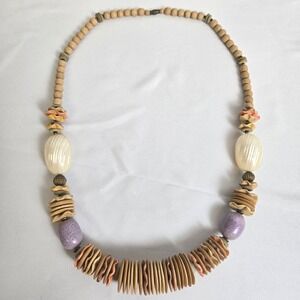 Boho Chunky Beaded Statement Necklace, Natural‎ Beachy Bohemian